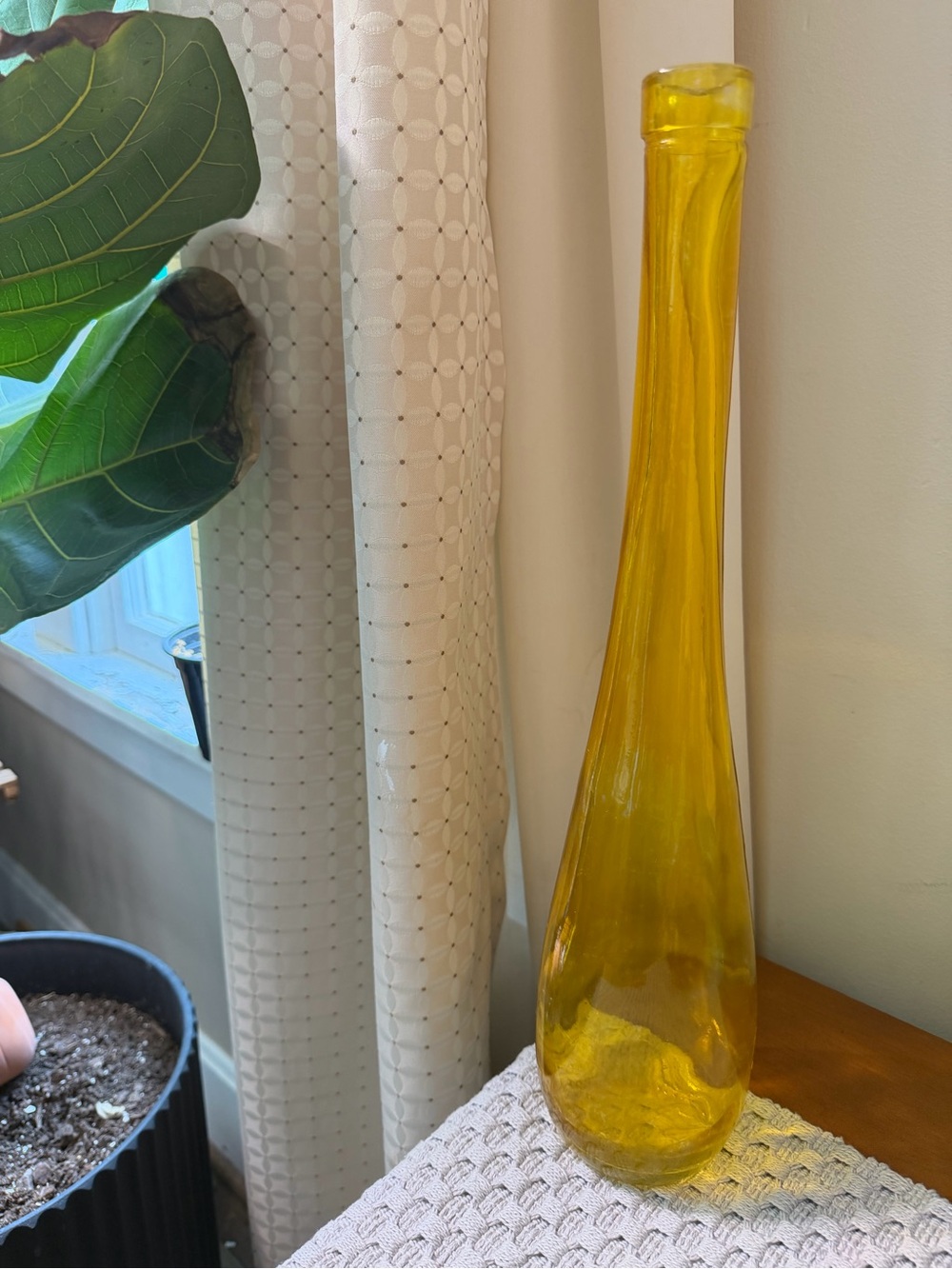18” Tall Yellow Glass Vase - Unbranded
